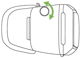 focus distance adjustment wheel on either side of headset.