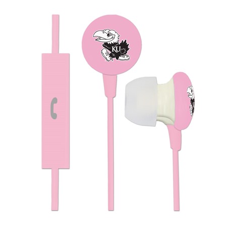 Kansas Jayhawks Pink Ignition Earbuds + Mic
