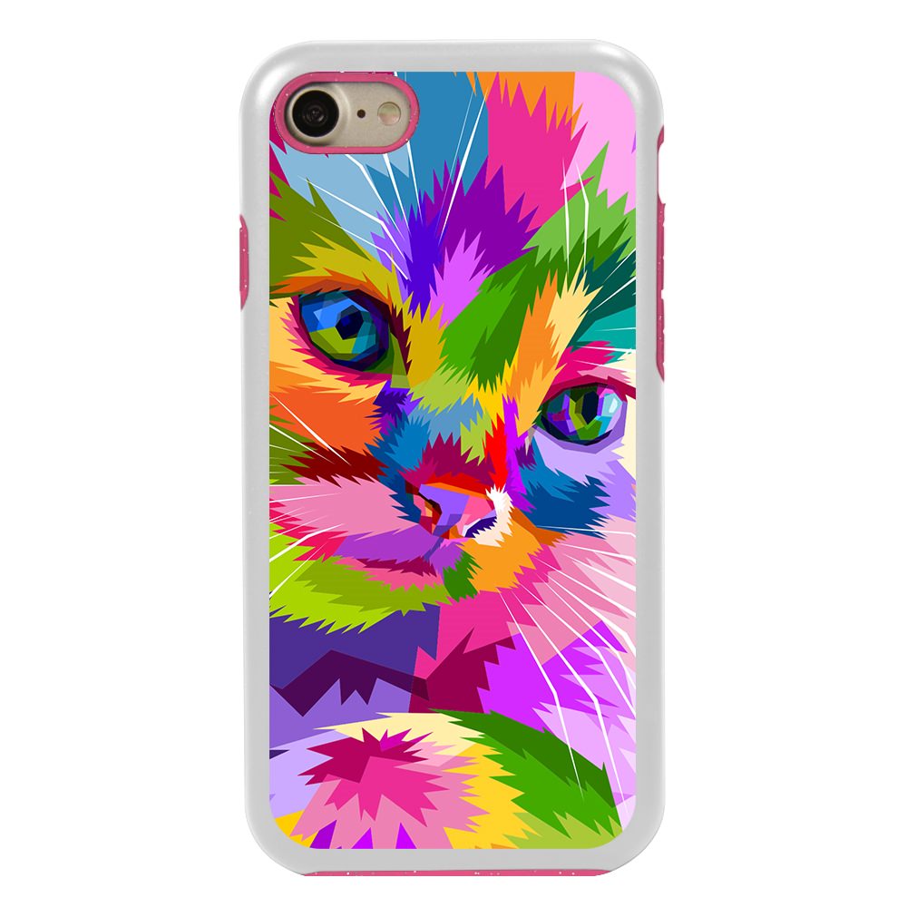 Guard Dog Kaleidoscope Cat Hybrid Phone Case for iPhone 7/8/SE with Guard Glass Screen Protector