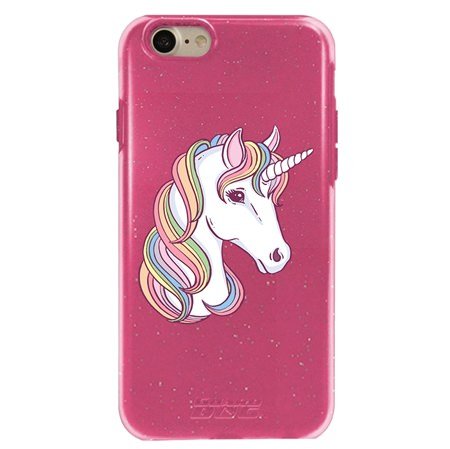 Guard Dog Rainbow Unicorn Hybrid Phone Case for iPhone 7/8/SE , Clear with Pink Silicone
