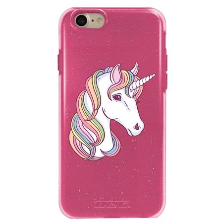 Guard Dog Rainbow Unicorn Hybrid Phone Case for iPhone 7/8/SE , Clear with Pink Silicone
