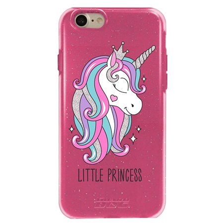 Guard Dog Little Princess Unicorn Hybrid Phone Case for iPhone 7/8/SE , Clear with Pink Silicone
