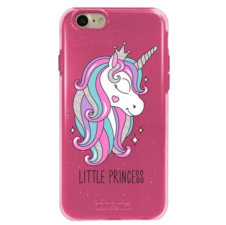 Guard Dog Little Princess Unicorn Hybrid Phone Case for iPhone 7/8/SE , Clear with Pink Silicone
