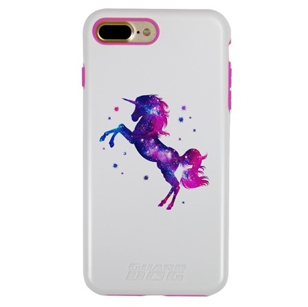Guard Dog Unicorn Stallion Hybrid Phone Case for iPhone 7 Plus / 8 Plus , White with Pink Silicone
