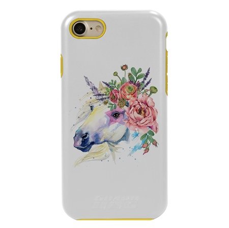 Guard Dog Starry Eye Unicorn Hybrid Phone Case for iPhone 7/8/SE , White with Yellow Silicone
