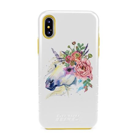 Guard Dog Starry Eye Unicorn Hybrid Phone Case for iPhone X / XS , White with Yellow Silicone
