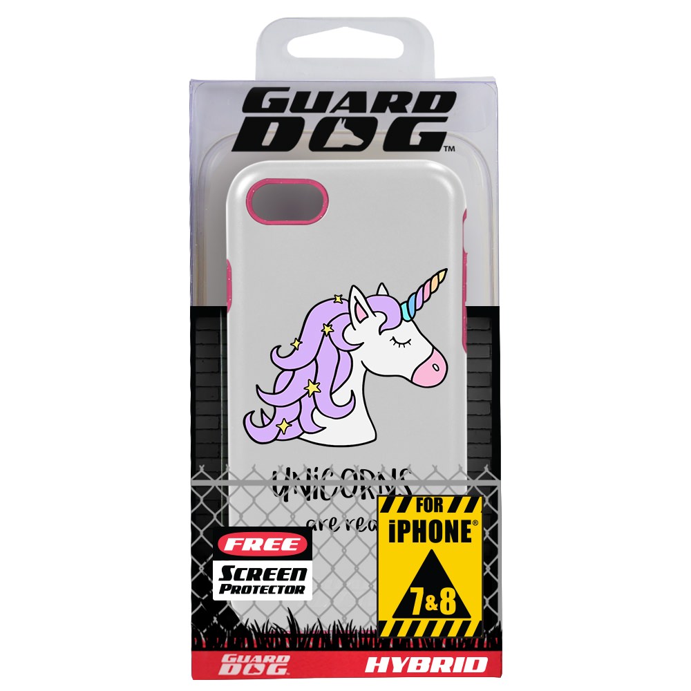 Guard Dog Unicorns Are Real Hybrid Phone Case for iPhone 7/8/SE with Guard Glass Screen