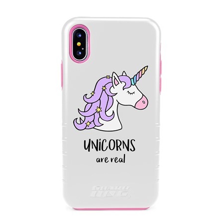 Guard Dog Unicorns Are Real Hybrid Phone Case for iPhone X / XS , White with Pink Silicone
