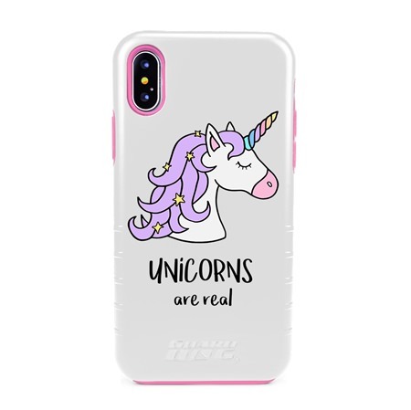Guard Dog Unicorns Are Real Hybrid Phone Case for iPhone XS Max , White with Pink Silicone
