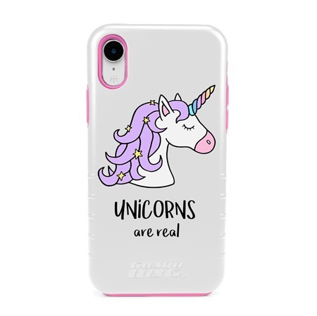 Guard Dog Unicorns Are Real Hybrid Phone Case for iPhone XR , White with Pink Silicone
