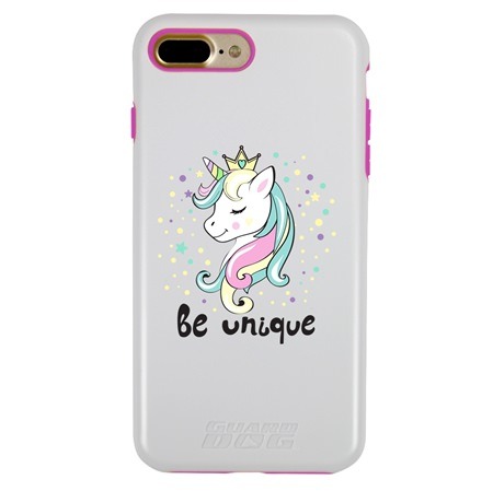 Guard Dog Be Unique Unicorn Hybrid Phone Case for iPhone 7 Plus / 8 Plus , White with Pink Silicone
