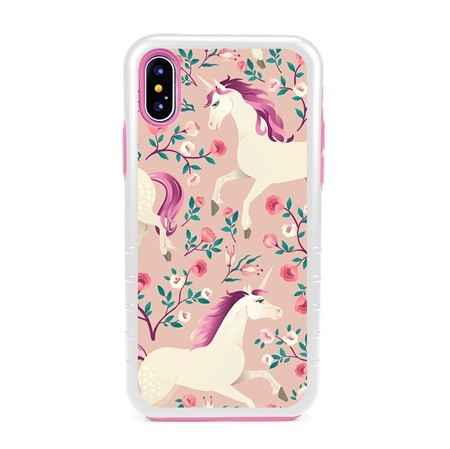 Guard Dog Dancing Unicorns Hybrid Phone Case for iPhone XS Max , White with Pink Silicone
