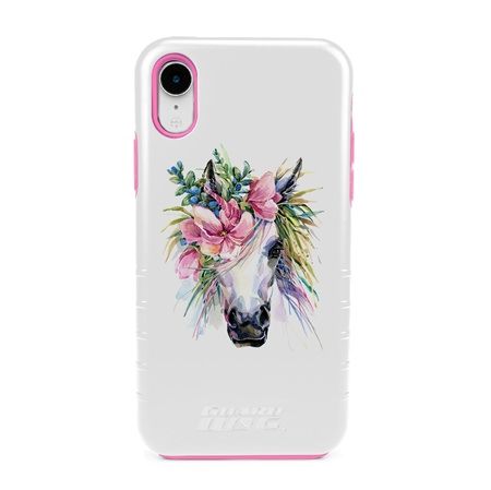 Guard Dog Spring Flowers Unicorn Hybrid Phone Case for iPhone XR , White with Pink Silicone
