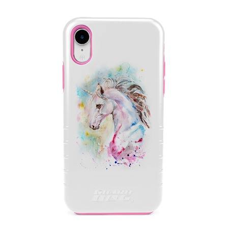 Guard Dog Watercolor Unicorn Hybrid Phone Case for iPhone XR , White with Pink Silicone
