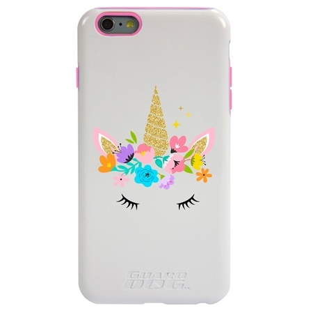 Guard Dog Flower Girl Unicorn Hybrid Phone Case for iPhone 6 Plus / 6s Plus , White with Pink Silicone

