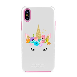
Guard Dog Flower Girl Unicorn Hybrid Phone Case for iPhone X / XS , White with Pink Silicone