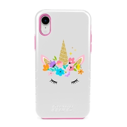 
Guard Dog Flower Girl Unicorn Hybrid Phone Case for iPhone XR , White with Pink Silicone