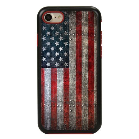 Guard Dog American Might Rugged American Flag Hybrid Phone Case for iPhone 7/8/SE , Black
