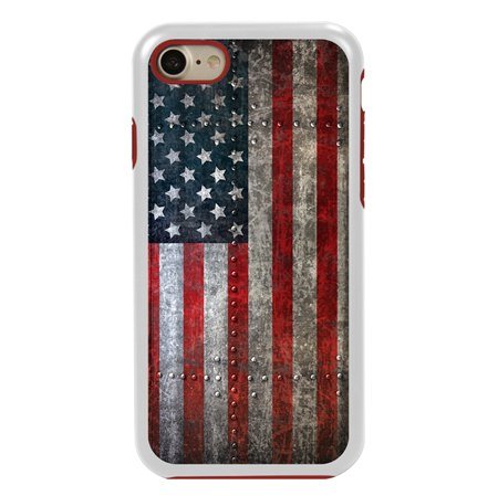Guard Dog American Might Rugged American Flag Hybrid Phone Case for iPhone 7/8/SE , White
