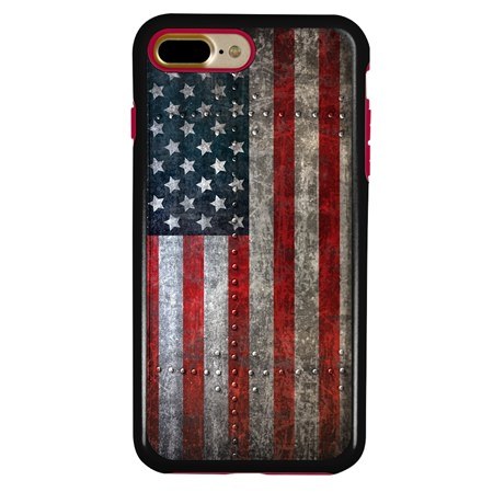Guard Dog American Might Rugged American Flag Hybrid Phone Case for iPhone 7 Plus / 8 Plus , Black
