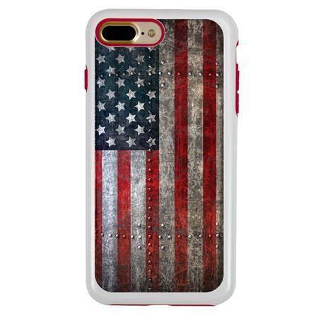 Guard Dog American Might Rugged American Flag Hybrid Phone Case for iPhone 7 Plus / 8 Plus , White
