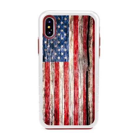 Guard Dog Land of Liberty Rugged American Flag Hybrid Phone Case for iPhone X / XS , White
