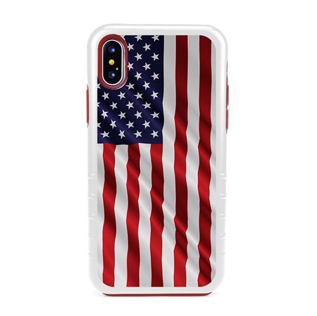Guard Dog Star Spangled Banner Rugged American Flag Hybrid Phone Case for iPhone X / XS , White
