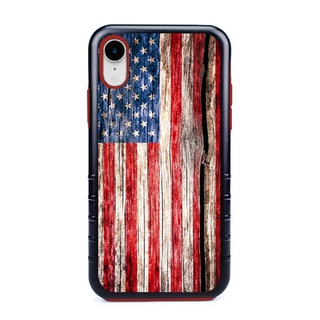Guard Dog Land of Liberty Rugged American Flag Hybrid Phone Case for iPhone XR , Black
