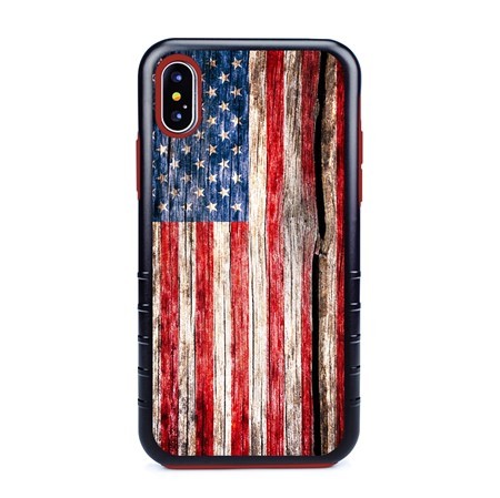 Guard Dog Land of Liberty Rugged American Flag Hybrid Phone Case for iPhone XS Max , Black
