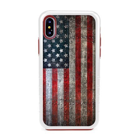 Guard Dog American Might Rugged American Flag Hybrid Phone Case for iPhone XS Max , White
