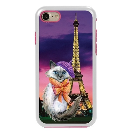 Guard Dog Pierre in Paris Hybrid Phone Case for iPhone 7/8/SE , White with Pink Silicone
