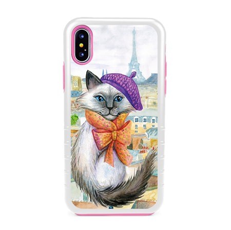Guard Dog Bonjour Kitty Hybrid Phone Case for iPhone XS Max , White with Pink Silicone
