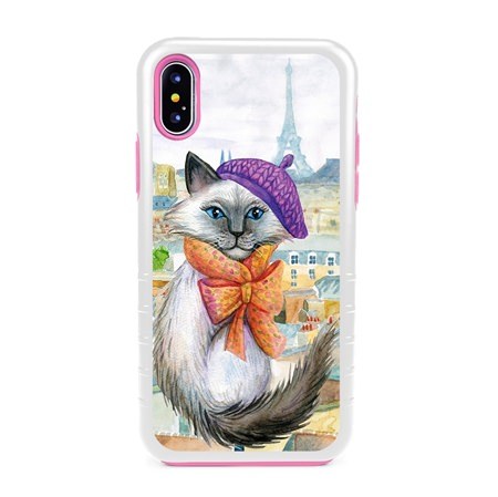 Guard Dog Bonjour Kitty Hybrid Phone Case for iPhone XS Max , White with Pink Silicone
