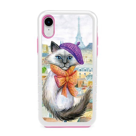 Guard Dog Bonjour Kitty Hybrid Phone Case for iPhone XR , White with Pink Silicone
