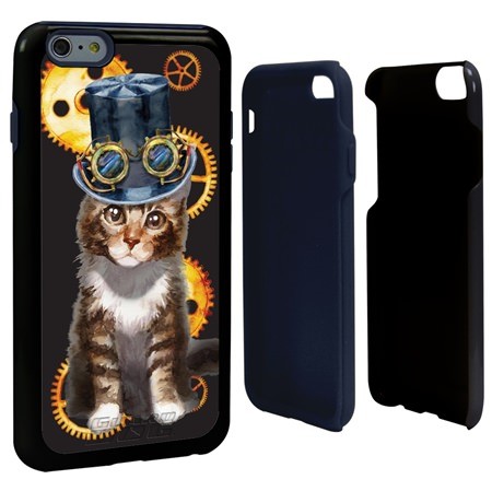 Guard Dog Steampunk Tabbie Hybrid Phone Case for iPhone 6 Plus / 6s Plus , Black with Dark Blue Silicone
