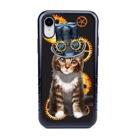 Guard Dog Steampunk Tabbie Hybrid Phone Case for iPhone XR , Black with Dark Blue Silicone
