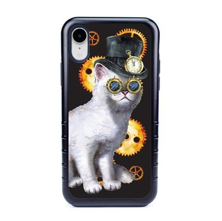 Guard Dog Steampunk Willie Hybrid Phone Case for iPhone XR , Black with Dark Blue Silicone
