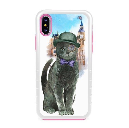 Guard Dog Basil in London Hybrid Phone Case for iPhone XS Max , White with Pink Silicone
