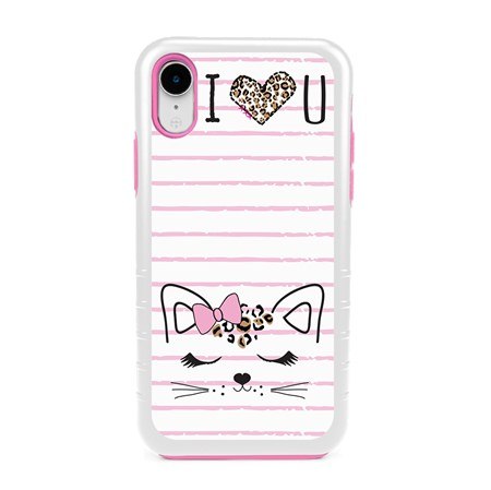Guard Dog Flirty Kitty Hybrid Phone Case for iPhone XR , White with Pink Silicone
