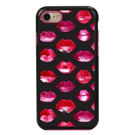 Guard Dog Pink Hybrid Cases for iPhone 7/8/SE , Pink Lipstick Kisses, Black/Pink Silicone
