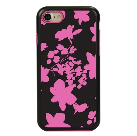 Guard Dog Pink Hybrid Cases for iPhone 7/8/SE , Pink Floral Silhouette, Black/Pink Silicone

