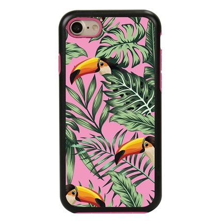 Guard Dog Pink Hybrid Cases for iPhone 7/8/SE , Tropical Toucan on Pink, Black/Pink Silicone

