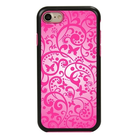 Guard Dog Pink Hybrid Cases for iPhone 7/8/SE , Pink Butterfly, Black/Pink Silicone
