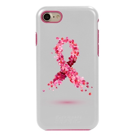 Guard Dog Pink Hybrid Cases for iPhone 7/8/SE , Pink Petals Breast Cancer Ribbon, White/Pink Silicone
