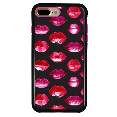 Guard Dog Pink Hybrid Cases for iPhone 7 Plus / 8 Plus , Pink Lipstick Kisses, Black/Pink Silicone
