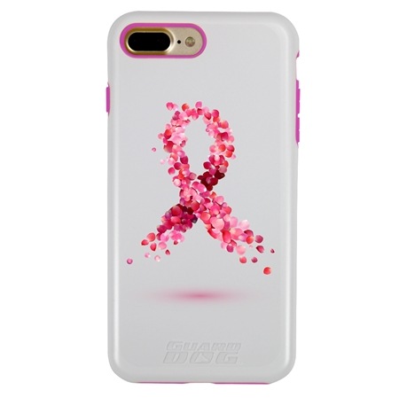 Guard Dog Pink Hybrid Cases for iPhone 7 Plus / 8 Plus , Pink Petals Breast Cancer Ribbon, White/Pink Silicone

