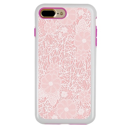 Guard Dog Pink Hybrid Cases for iPhone 7 Plus / 8 Plus , Dusty Rose Pink Lace, White/Pink Silicone
