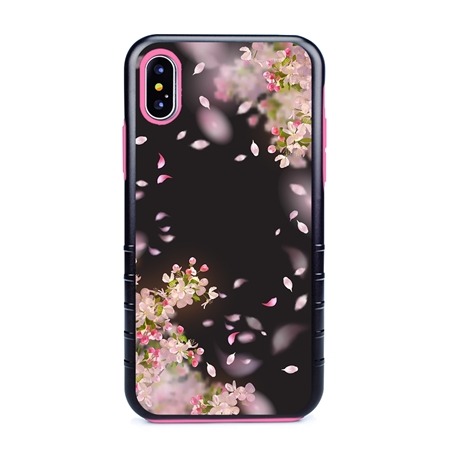 Guard Dog Pink Hybrid Cases for iPhone X / XS , Pink Spring Blossoms, Black/Pink Silicone
