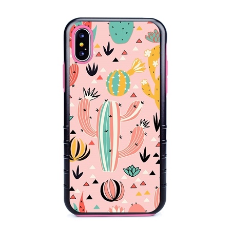 Guard Dog Pink Hybrid Cases for iPhone X / XS , Cactus on Pink, Black/Pink Silicone
