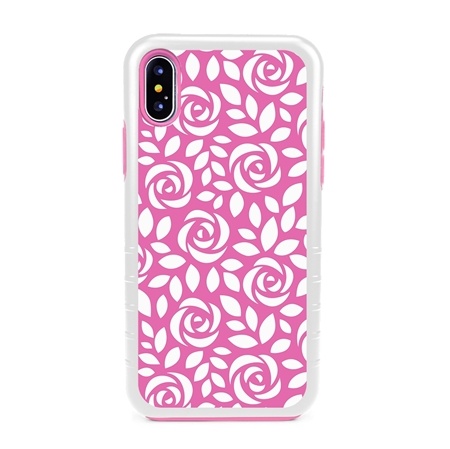 Guard Dog Pink Hybrid Cases for iPhone X / XS , Pink Roses, White/Pink Silicone
